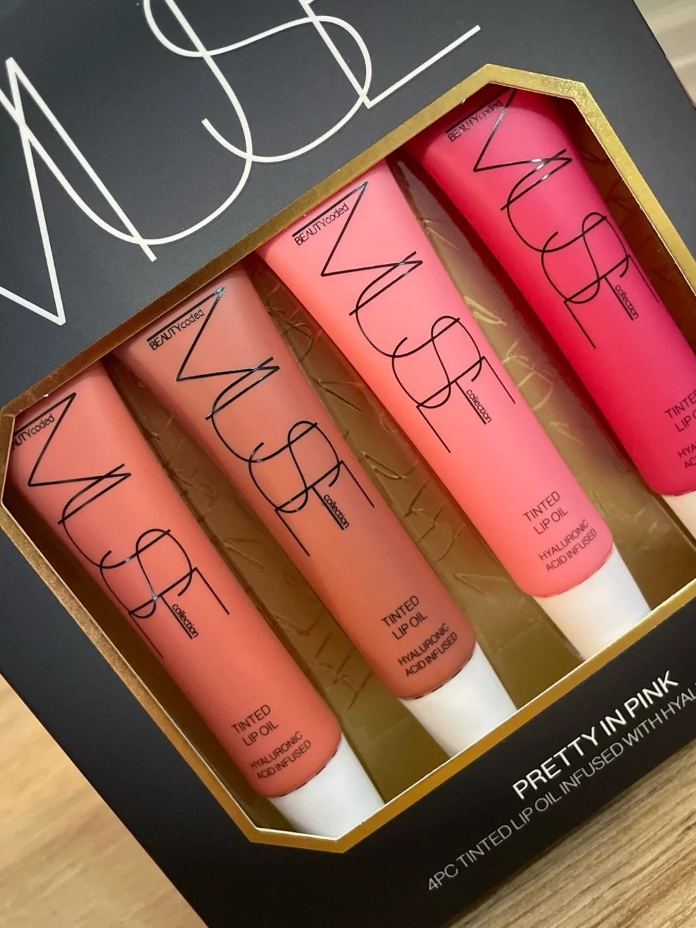 Muse 4-Piece Tinted Lip Oil Set - Coral, Peach, Light Pink, Fuchsia